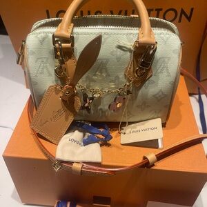 Louis Vuitton Light Green Bag with Tan Speedy Bandoulière 20 – Limited Edition ✨